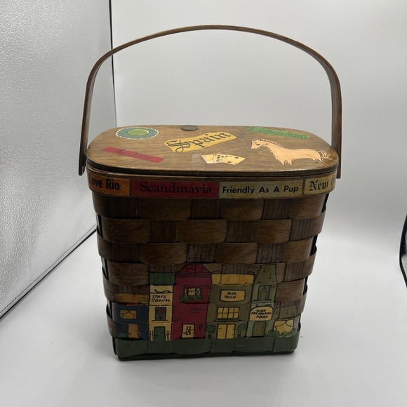 Vintage Caro-Nan Hand Painted Woven Basket 1960's Little Rock, AR - Picture 2 of 10